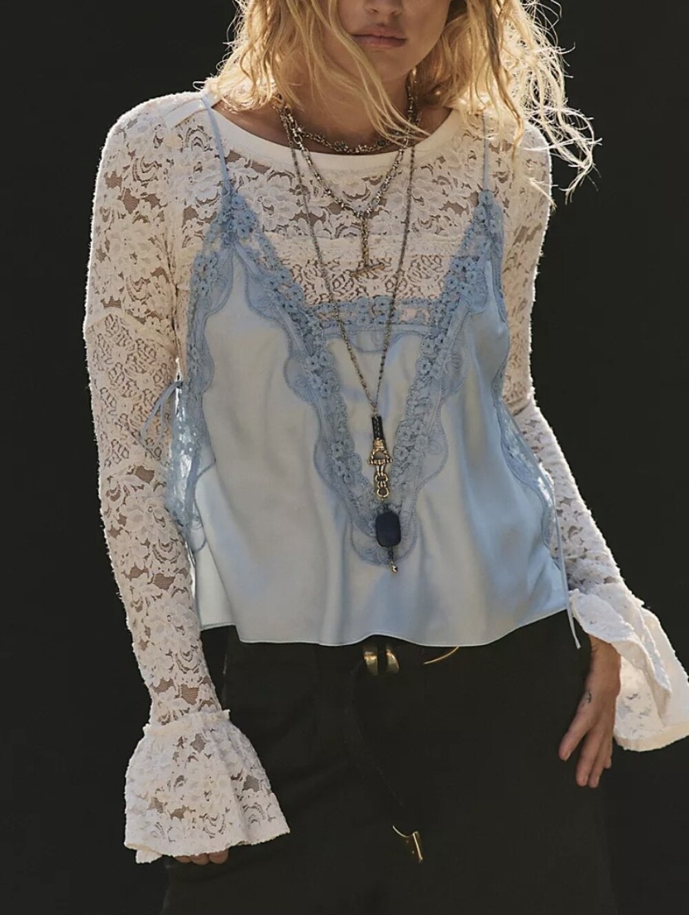 NWT Free People Delicate Lace-Trim Cami Tank Top - Sky Blue - XS - Picture 5 of 9